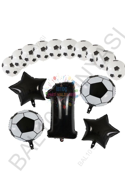İSTOÇ PARTİ Football Ball Star Foil Black Number Printed Balloon Set Age 1