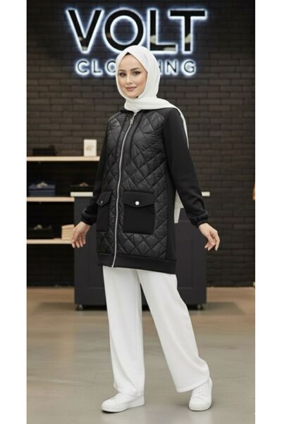 VOLT CLOTHİNG Quilted Patterned Coat with Pocket Detail