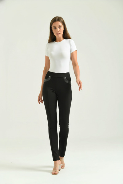 Vox Collection Deri Detaylı Toparlayıcı Büyük Beden Pantolon