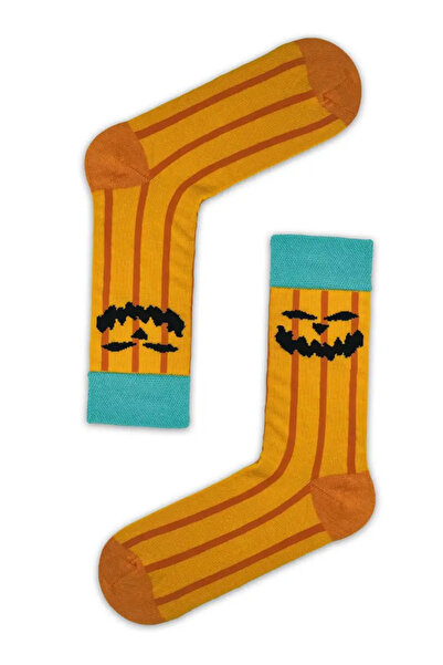 CANMODA Orange Striped Pumpkin Patterned Halloween Socks (Suitable for Size 36-44)