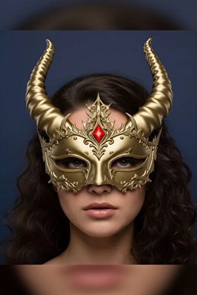 Genç 3D Boynuzlu Karanlık Maske – Elegant & Evil Dekoratif 3D Baskı Kostüm Ma...