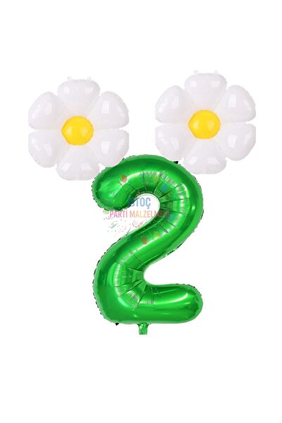İSTOÇ PARTİ Green Number Daisy Foil Balloon Set Age 2