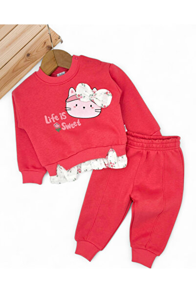 VEGAMOD Baby Girl Thick Winter 3-Layer Fleece Set with Fleece-Lined Cat Prints 6-9-12-18-24 Months
