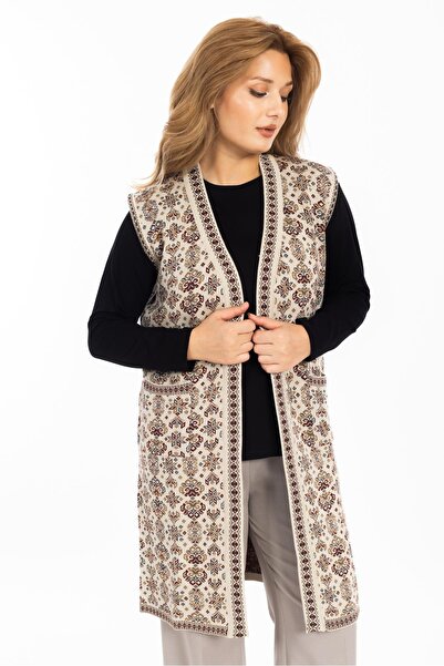 Mutlu City Класична жіноча етнічна модель трикотажний светр довгий маминий жилет 1070