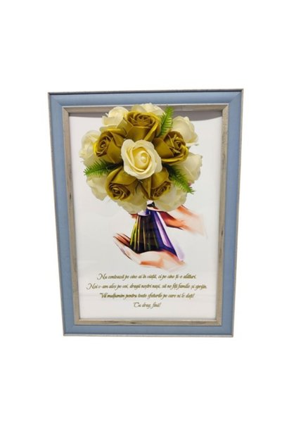 T&M Personalizare Tablou înrămat A4 cu flori de săpun (30x21 cm) – Auriu