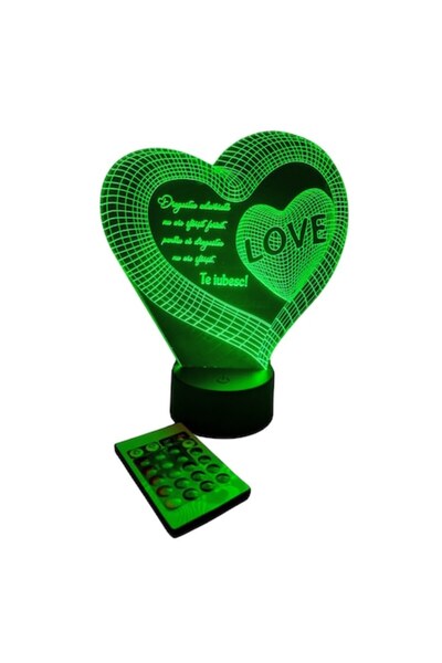 T&M Personalizare Lampă LED acrilică 3D cu iluzie în formă de inimă - multico...