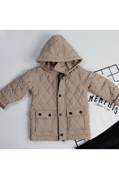 bebegci 3-Piece Boys' Set with Quilted Patterned Coat and T-Shirt