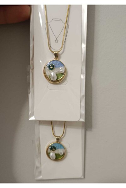 stainless steell ÇİÇEK İŞLEMELİ,İNCİ MİNELİ ÇELİK KOLYE