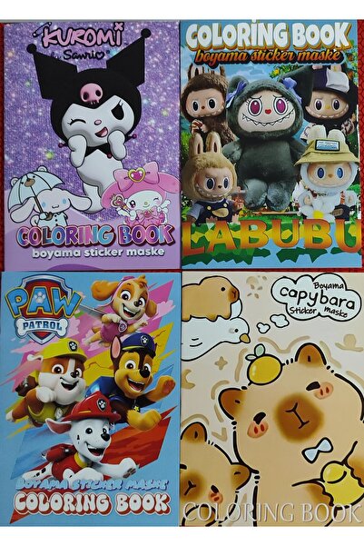 ada çanta kırtasiye 4 adet stickerli boyama kitabı (KuromiM/Labubu/paw patrol/capybara) AD555021