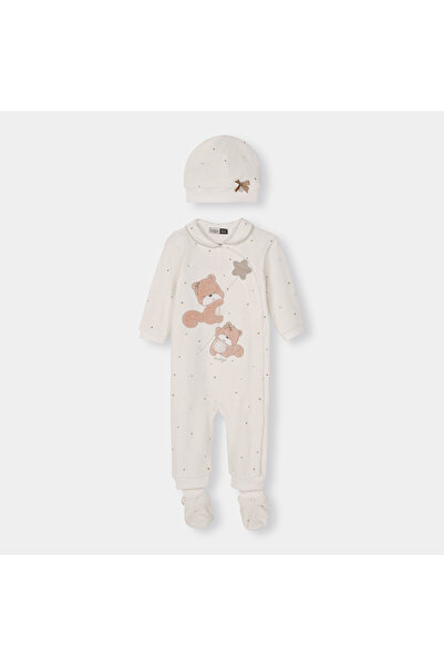 İNDİGO طقم بدلة للأطفال البنات بلون كريمي مع تفاصيل تطريز مخملية