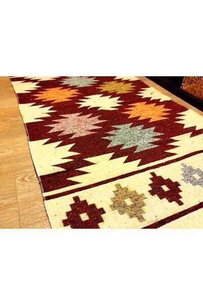 OEM Traditional woven double-sided rug 80x125 cm, red and cream, model Rustic