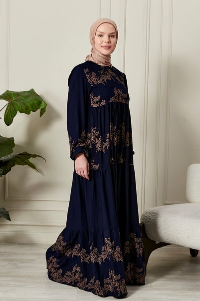 fistan Skirt Layered Flower Patterned Gypsy Viscose Dress Hijab Dress Mother's Dress Prayer Dress