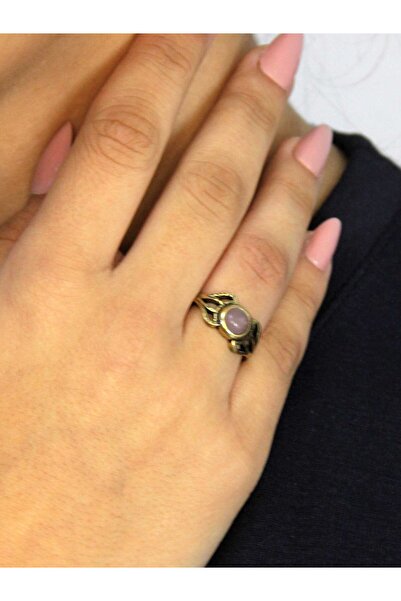 esha خاتم نسائي قابل للتعديل من الحجر الطبيعي باللون الوردي من الكوارتز موديل عتيق euy79pk