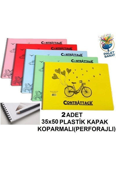 Palet Sanat 2 Adet 35x50 Resim Defteri Plastik Kapak 25 Sayfa Koparmalı Perforaj