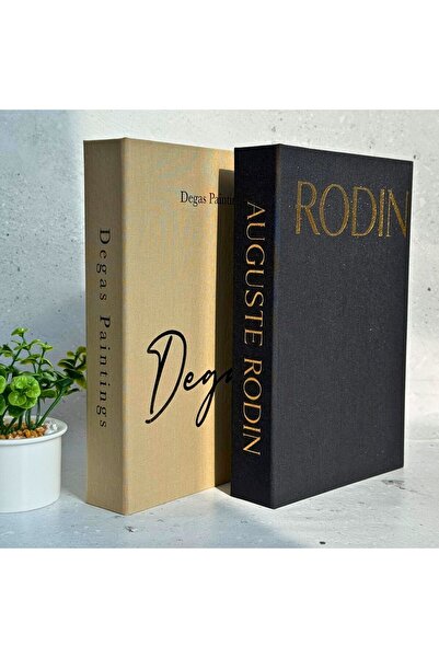 BAK GEL AL Premium Kumaş Kaplama Dekoratif Kitap Kutusu Seti, Siyah, Hardal B...