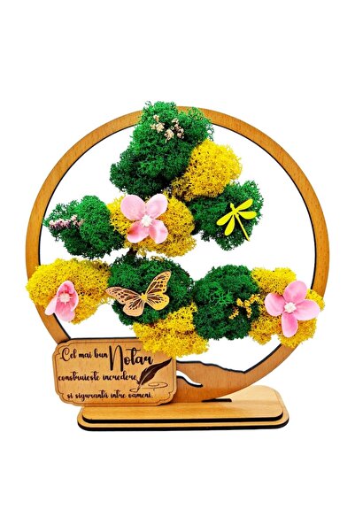 OEM Decorative Bonsai Picture with Stabilized Moss and Accents - 'The Best Notary'
