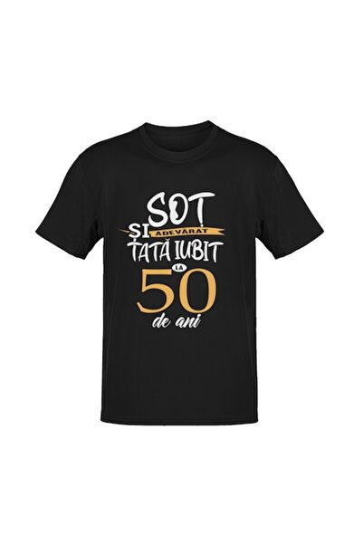 Tricou Destept Tricou Sot adevarat si Tata iubit la 50 de ani, negru, 2XL