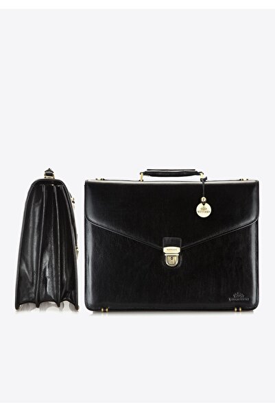 Wittchen Servietă retro din piele pentru bărbați, piele neagră