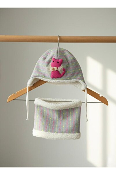 Lumos Trade Baby Girl Plush Detailed Winter Beanie and Neck Warmer Set – Warm, Soft and Stylish Design