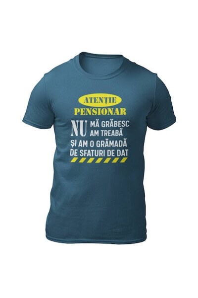 Tricou Destept Tricou personalizat „Atenție: pensionar atotștiutor”, albastru...