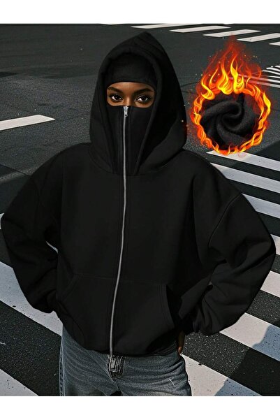 LAYORA Cardigan din lână cu mască – Stil Ninja modern – Indispensabil pentru iarna