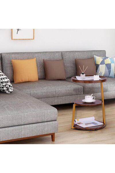 Twinkle Mart 3-Tier Walnut Round Side Table (Metal Frame, Engineered Wood)