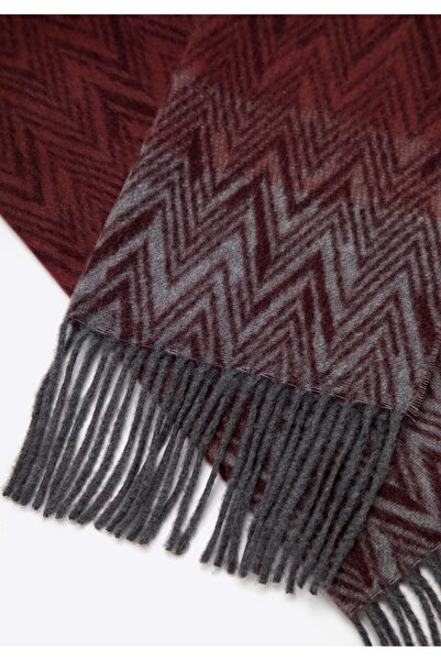 Wittchen Men's Scarf with Herringbone Pattern, Burgundy and Gray, Burgundy and Gray Acrylic