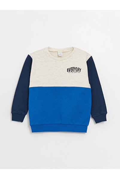 LC Waikiki Φούτερ για αγοράκια LCW baby Ecru με μακρυμάνικο λαιμόκοψη αντίθεση χρωμάτων