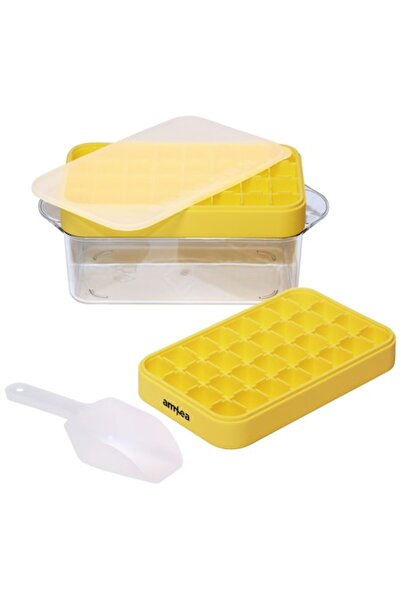 amXea TAVĂ 60 Tavă pentru gheață, Galbenă — 2 tăvi cu capace, tavă de depozit...