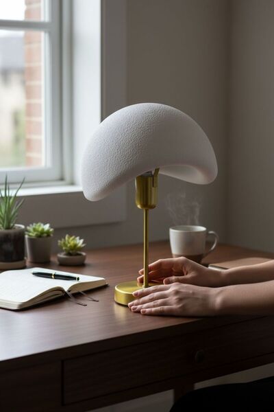 NESTVİBE Concrete Look Modern Table Lamp Metal Body Lampshade Bedroom and Living Room Decorative Lighting