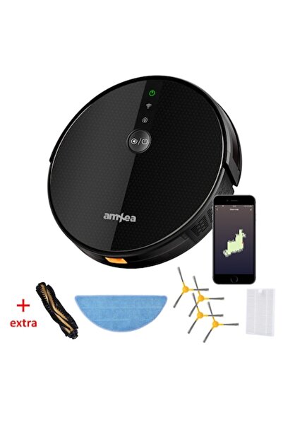 amXea Pachet Aspirator Robot E30 - Negru, Wi-Fi, Memorie Inteligentă, Navigar...