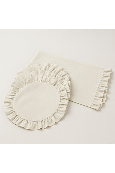 Misue Handmade Ruffled American Dinner Set, 9 Piece Tableware Presentation, 8 Plates+1Runner, Ruffled Presentation Set, 100% Cotton