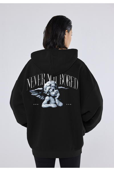 CC STORE Never Bored Hanorac cu glugă din lână de iarnă cu imprimeu pentru sp...