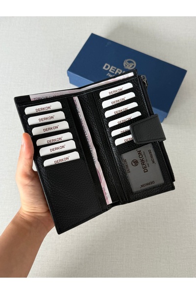 DERKON Genuine Leather Wallet with Phone, Card and Coin Compartments Marco Model