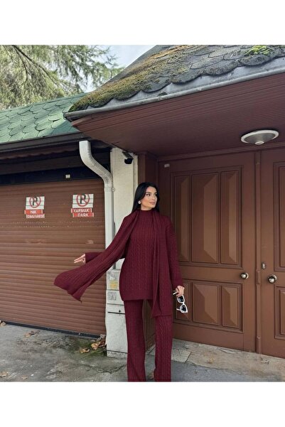 hiraz fashion Women's Burgundy Tie-Dye Femme Triple Set