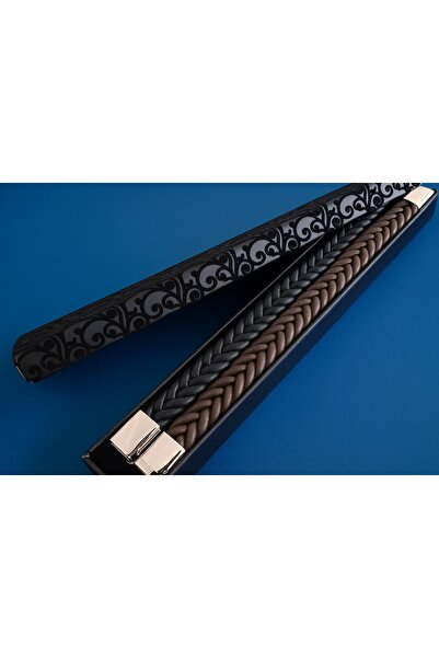voyageaccessory Stylish Model Men's Braided Leather Bracelet with Magnetic Steel Lock, Available in Brown & Black Colors