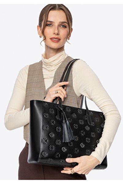 Wittchen Geantă de cumpărături din piele pentru femei cu detalii negre și aur...