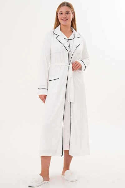 By Mecit Pijama Women's Shirt Collar Long Sleeve Dressing Gown Nightgown 2-Piece Set 65% Cotton 35% Viscose