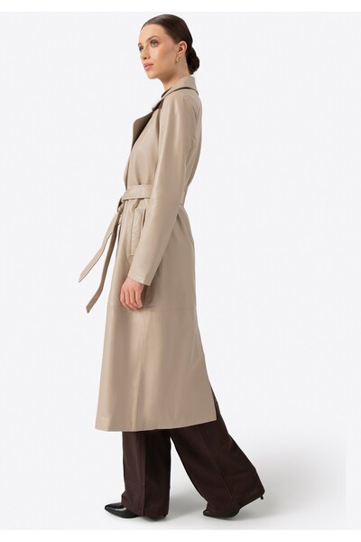 Wittchen Palton din piele pentru femei cu curea, bej, piele