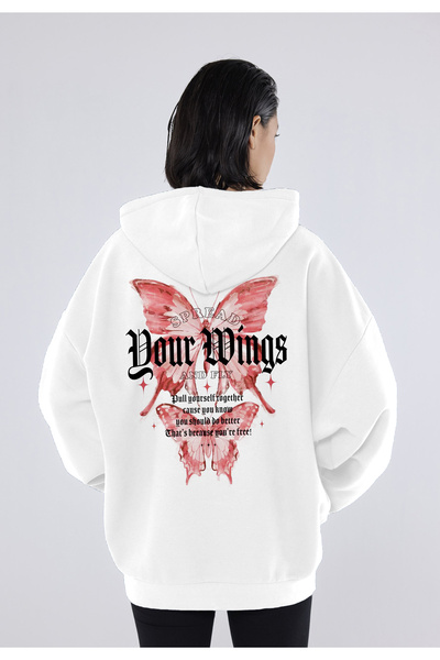 FEEL STYLE هوديي من نوع Wings Wings and Front مطبوع من الصوف السميك لفصل الشتاء