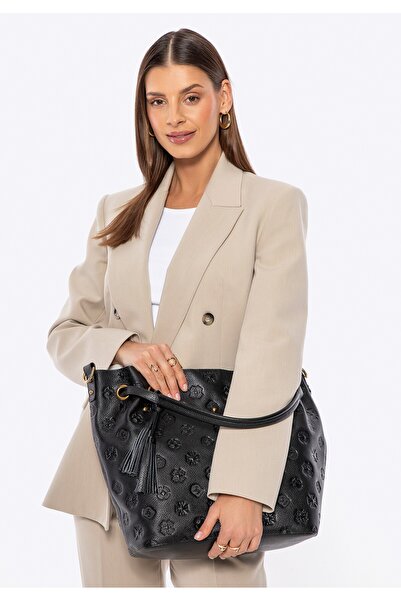 Wittchen Geantă tip buzunare din piele pentru femei cu monogramă neagră și au...