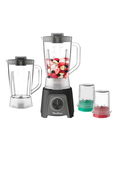 Moulinex Blendeo+ | Kitchen Blender | 2 Speeds | Including Chopper and Grinder + Additional Jar Black 450W