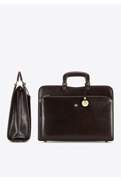 Wittchen Servietă bărbătească din piele cu buzunar cu fermoar, maro, piele