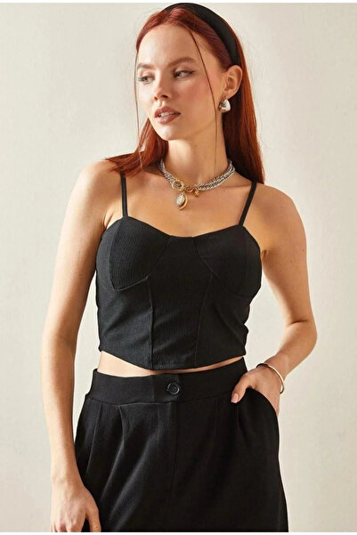 bysoca Top crop bustieră de vară, negru, subțire, cu bretele, cu sârmă, pentr...