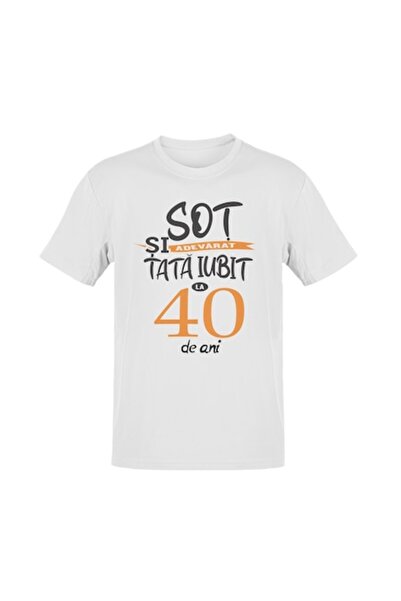 Tricou Destept Tricou Soț adevărat și tată iubit la 40 de ani, alb, 2XL