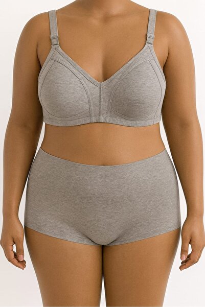 enmodaiçgiyim Сірий безшовний бавовняний бюстгальтер - без кісточок, без наповнювача, дихаючий, для щоденного носіння