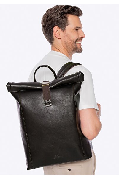 Wittchen Rucsac bărbătesc din piele cu spațiu pentru laptop de 16", maro, piele