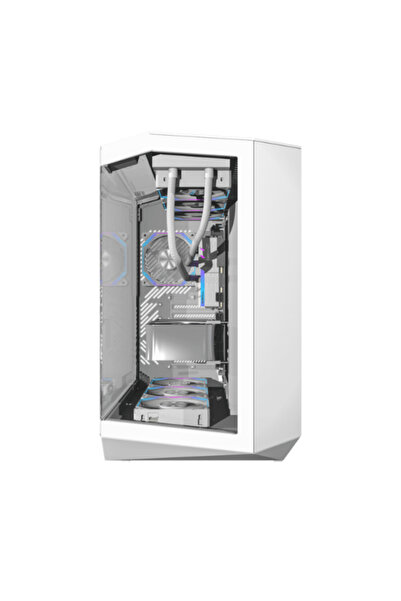 Aigo علبة كمبيوتر DarkFlash DY470 ATX مع 4 مراوح ARGB متوسطة الحجم - أبيض