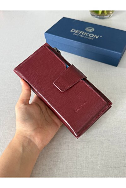 DERKON Genuine Leather Wallet with Phone, Card and Coin Compartments Marco Model