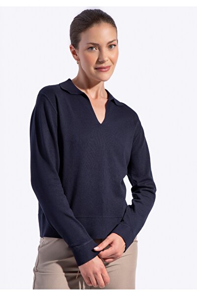 Wittchen Women's V-neck sweater made of viscose and nylon, navy blue, navy blue viscose